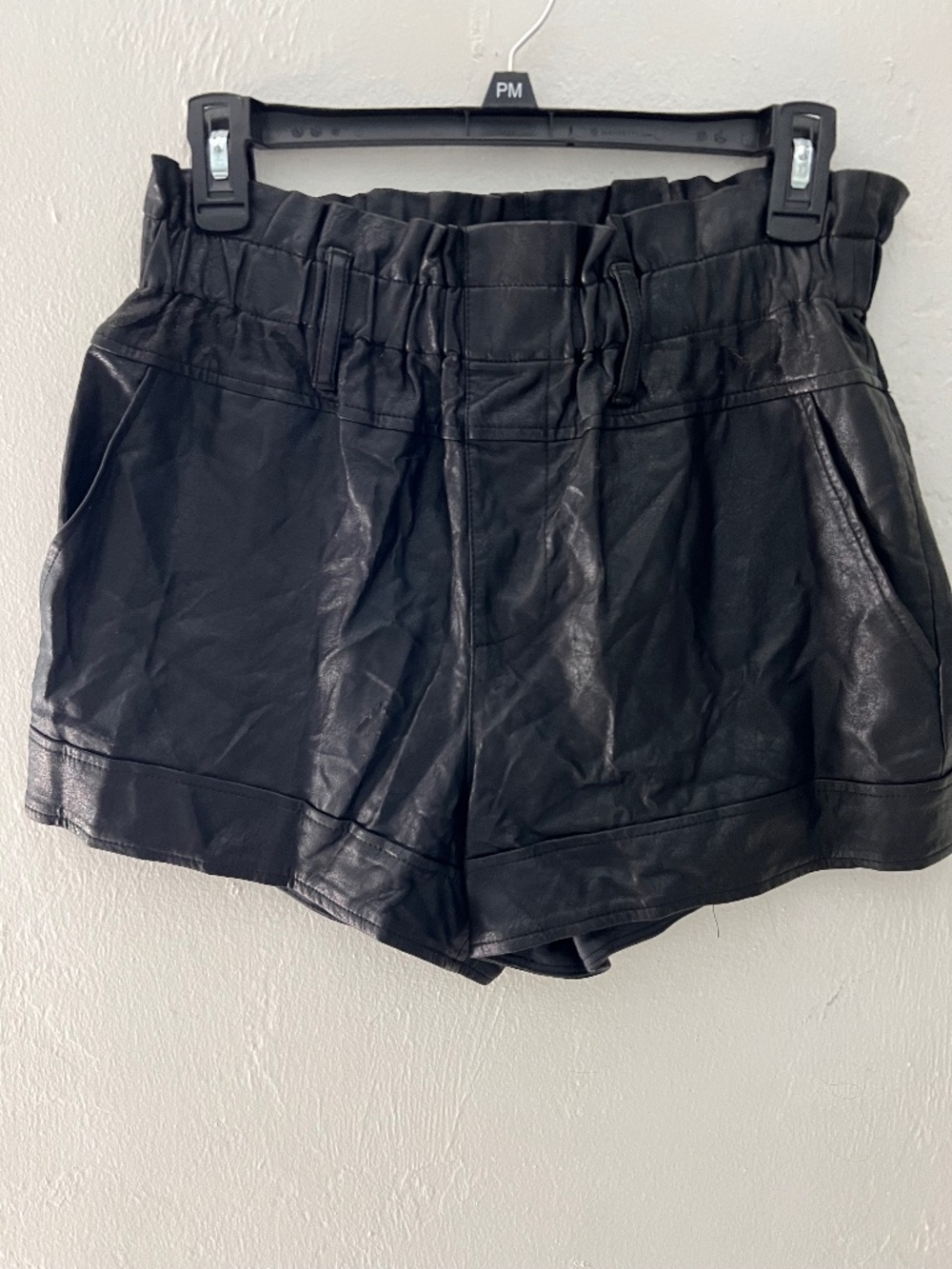 BDG Urban Outfitters Black Faux Leather Paperbag Waist Shorts - Size Medium